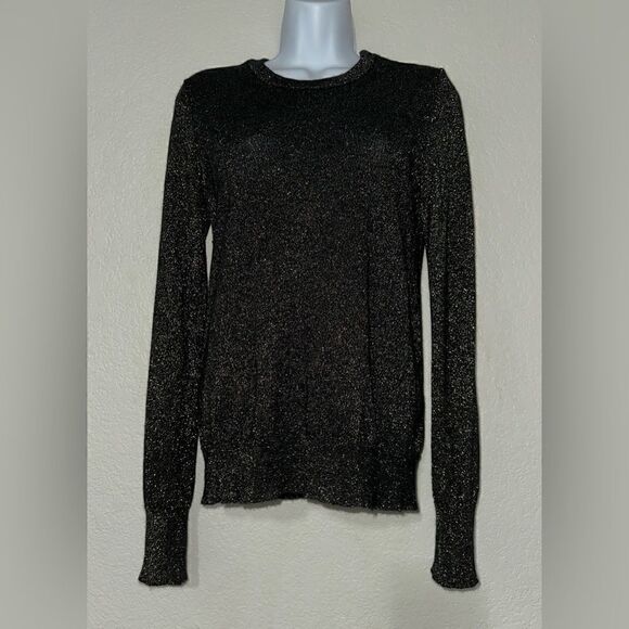 Equipment Femme Ondine Crew Neck Sweater Black/Gold Sparkle Merino Wool/… - Picture 1 of 7